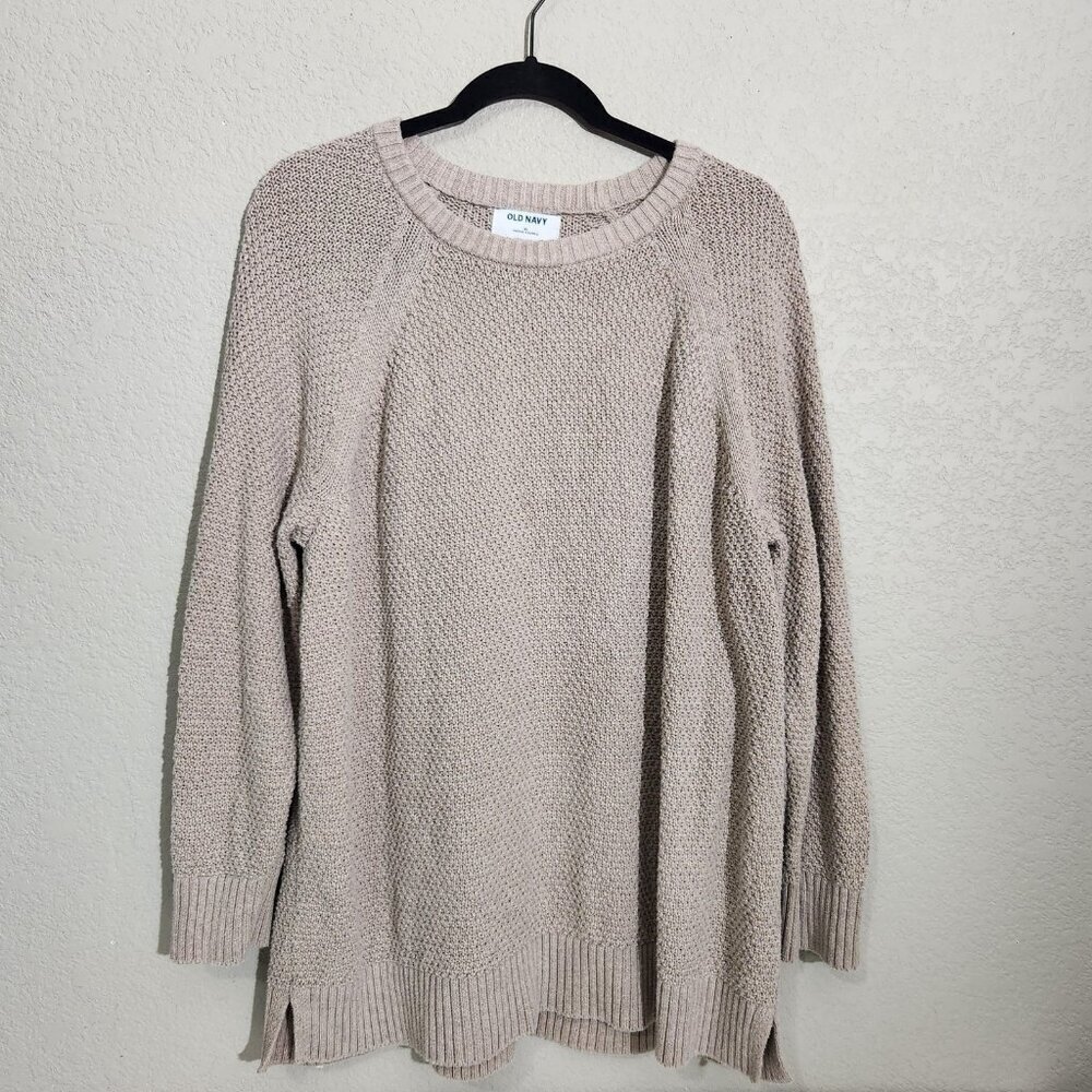 Old Navy Sweater Womens Stitchy PO Raglan Knit Pullover Crewneck XL Light Taupe